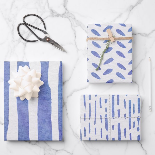 Hoja De Papel De Regalo Wrapping Paper Sheets - Blue Patterns (Anverso)