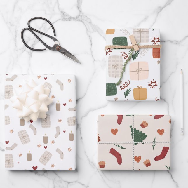 Hoja De Papel De Regalo Wrapping Paper Sheets - Christmas Patterns (Anverso)