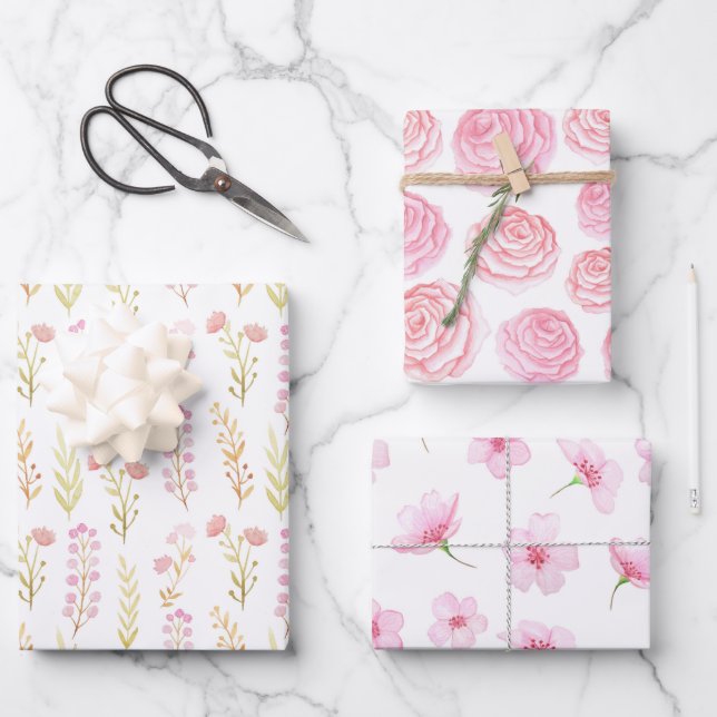 Hoja De Papel De Regalo Wrapping Paper Sheets - Pink Flower Patterns (Anverso)