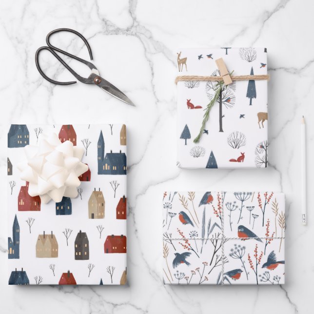 Hoja De Papel De Regalo Wrapping Paper Sheets - Winter Patterns (Anverso)