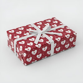 Hoja De Papel De Regalo Wrapping Paper with Red Hearts Pattern