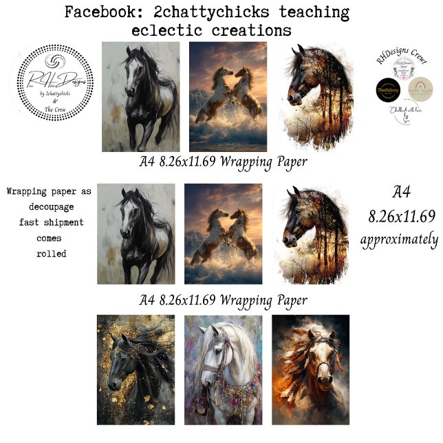 Hoja De Papel De Regalo Wrapping Papers Decoupage 9 A4 Horses (Subido por el creador)