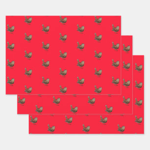 Hoja De Papel De Regalo Wren Bird Cantando Vivid Red