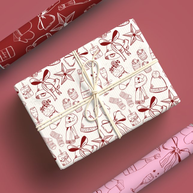 Hoja De Papel De Regalo Xmas monocromo rojo y blanco trendy de mano (Subido por el creador)
