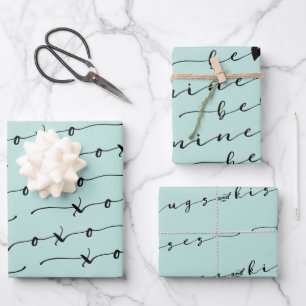 Hoja De Papel De Regalo XO XO Be Mine Mint & Black Calligraphy Valentine