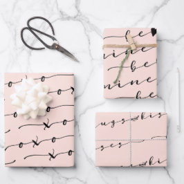 Hoja De Papel De Regalo XO XO Be Mine Pink & Black Calligraphy Valentine