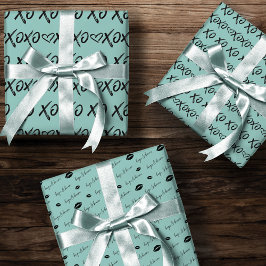 Hoja De Papel De Regalo XOXO Abrazos y besos Guión de pincel Negro & Mint
