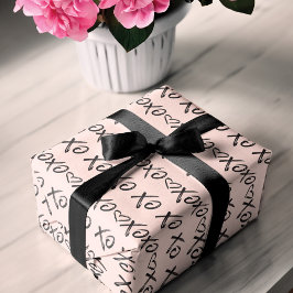 Hoja De Papel De Regalo XOXO Abrazos y besos Guión de pincel negro y rosa