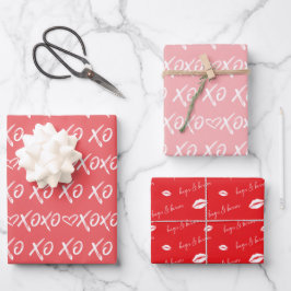 Hoja De Papel De Regalo XOXO Abrazos y besos Pincel Guión rojo y rosa