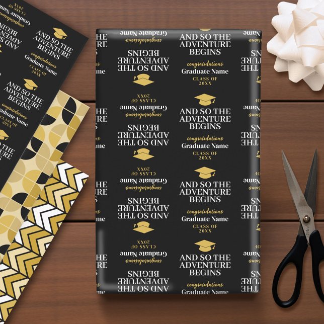 Hoja De Papel De Regalo Y Así Comienza La Aventura - Graduación Moderna (Custom Graduation Wrapping Paper)