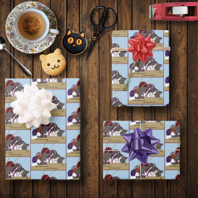 Hoja De Papel De Regalo Yarn Knitting Funny Cat (Subido por el creador)