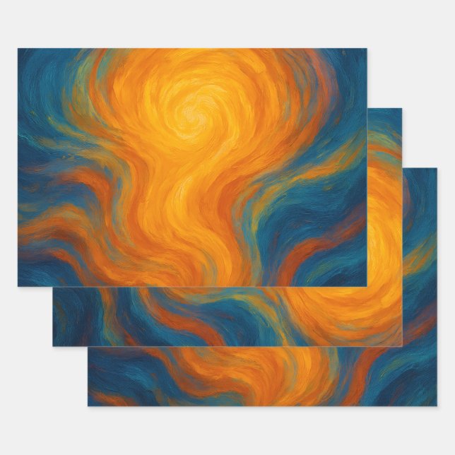 Hoja De Papel De Regalo yellow and blue swirl sun energy abstract (Set)