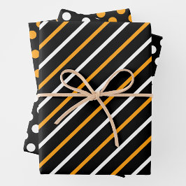 Hoja De Papel De Regalo Yellow, Black & White Stripes & Polka Dots Bold