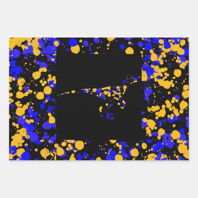Hoja De Papel De Regalo Yellow Blue Raptor Splattered Paint  (Anverso 3)