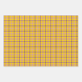 Hoja De Papel De Regalo Yellow Purple White Plaid Classic
