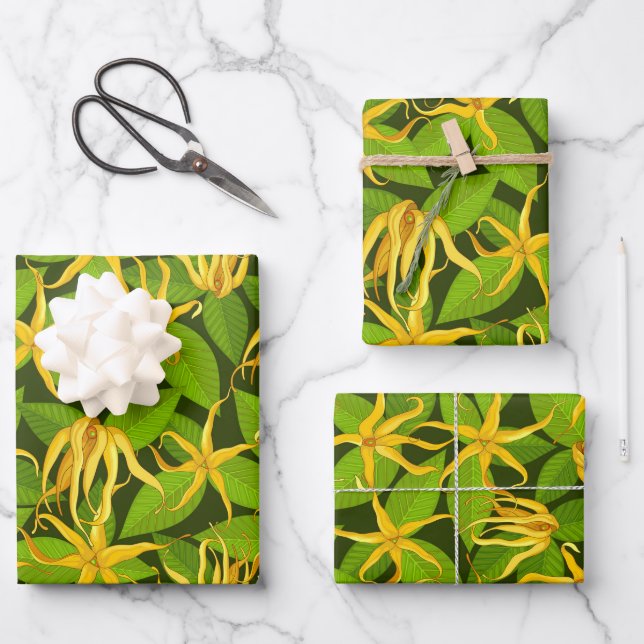 Hoja De Papel De Regalo Ylang Ylang Flores exóticas perfumadas (Anverso)