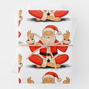 Hoja De Papel De Regalo Yoga Santa Namaste Meditación Navidad Vacaciones