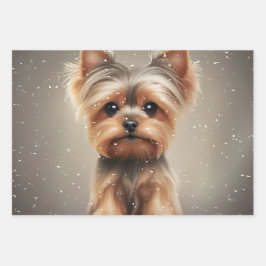Hoja De Papel De Regalo Yorkie Snowy Moment Navidades Cute