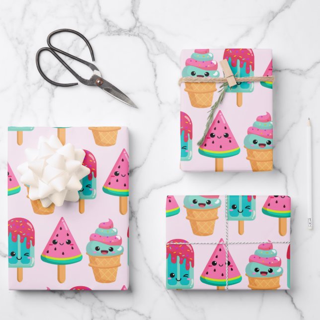Hoja De Papel De Regalo Yummy Ice Cream Triam Summer Vibe (Anverso)