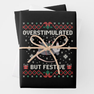 Hoja De Papel De Regalo Zarigüeya Navideña Divertida Pero Sobrestimulada 