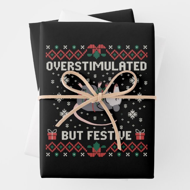 Hoja De Papel De Regalo Zarigüeya Navideña Divertida Pero Sobrestimulada  (In situ)