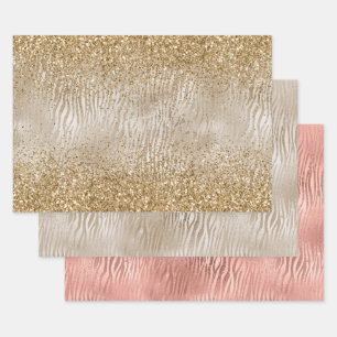 Hoja De Papel De Regalo Zebra Print Glam Gold