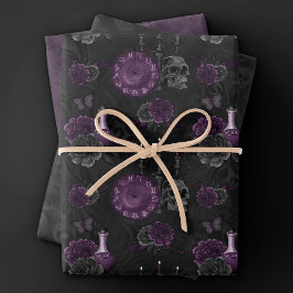 Hoja De Papel De Regalo Zodiac Magic | Rosas de cráneo gótico de ciruela m