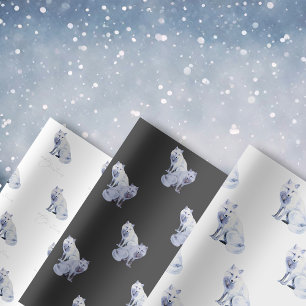 Hoja De Papel De Regalo Zorro Ártico Blanco Navidad Acuarela