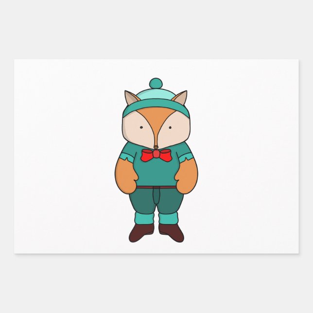 Hoja De Papel De Regalo Zorro verde lindo (Anverso)