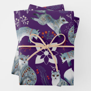 Hoja De Papel De Regalo Zorros azules estilizados con diseños florales int