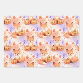 Hoja De Papel De Regalo Zorros Linterna & Caprichos de Calabaza – Bosque O