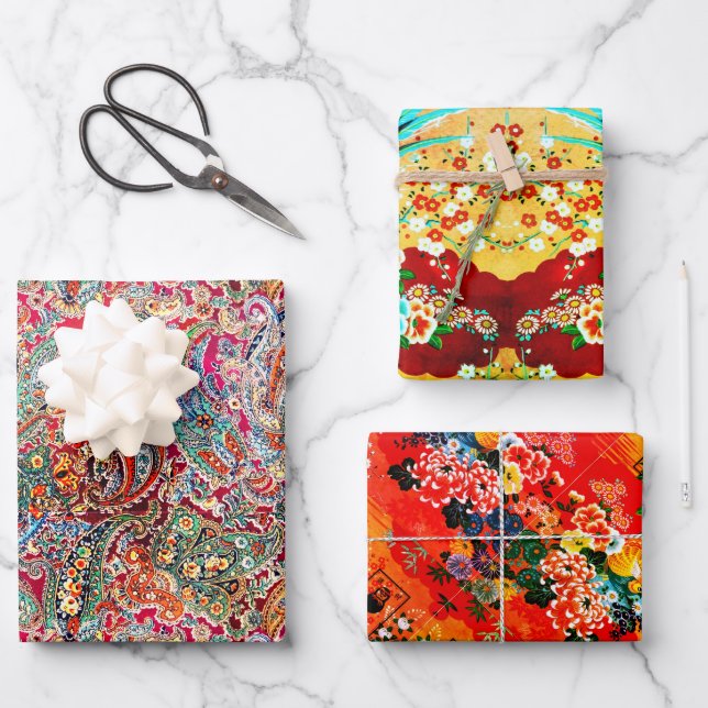 Hoja De Papel De Regalo Zsa Zsa Paisley, Mah Jongg y Melange (Anverso)