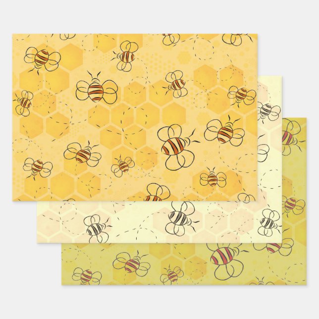 Hoja De Papel De Regalo Zumbido de abeja Abejas melíferas Lindas  (Set)