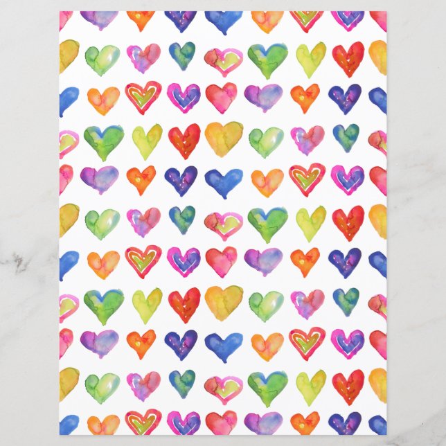 Hoja de papel de Valentine Rainbow Hearts (Reverso)