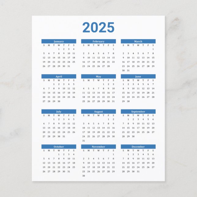 Hoja de papel del calendario anual 2025 en blanco  (Anverso)