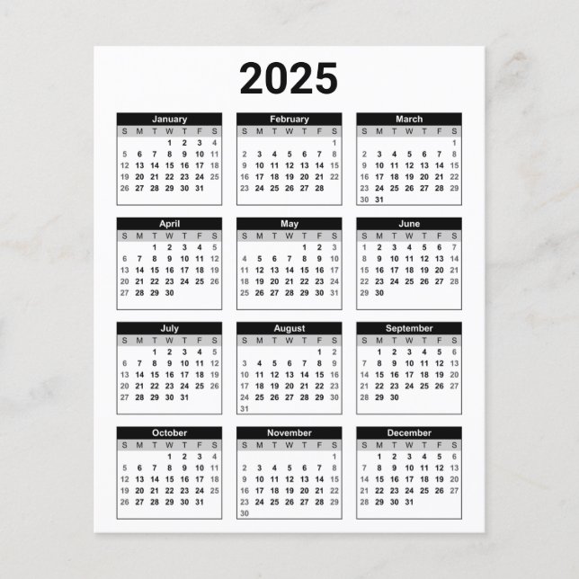 Hoja de papel del calendario anual de 2025 en blan (Anverso)