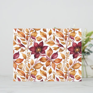 Hoja de papel del patrón de hoja floral de borgoña