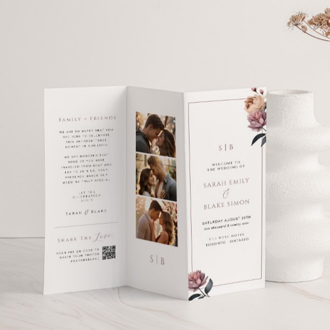 Hoja de papel del Programa Boho Floral Trifold Wed (Subido por el creador)