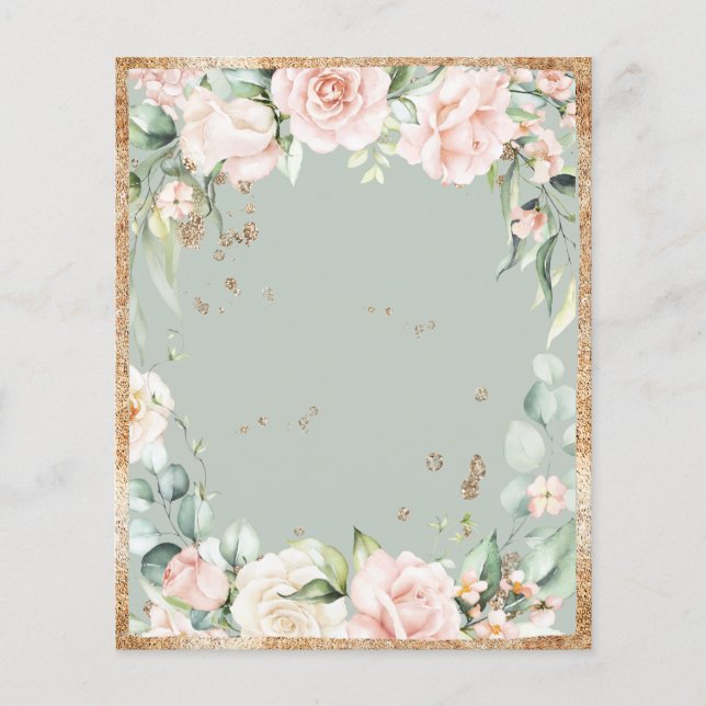 Hoja de papel en blanco Sage Green Floral Gold (Anverso)