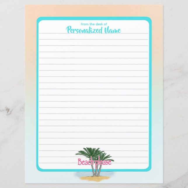 Hoja De Papel En Lino Bordeada Por Beach (Anverso)