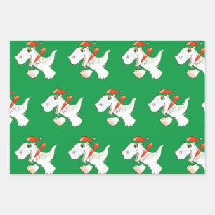 Hoja de papel envuelto dinosaurio en Santa Hat