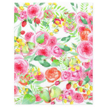 Hoja de papel floral colorida con fresas