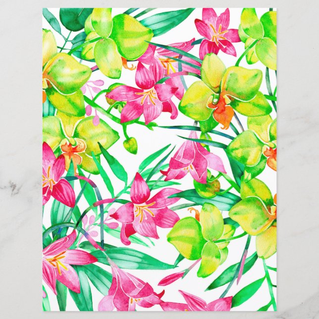 Hoja de papel floral colorida - orquídeas (Anverso)
