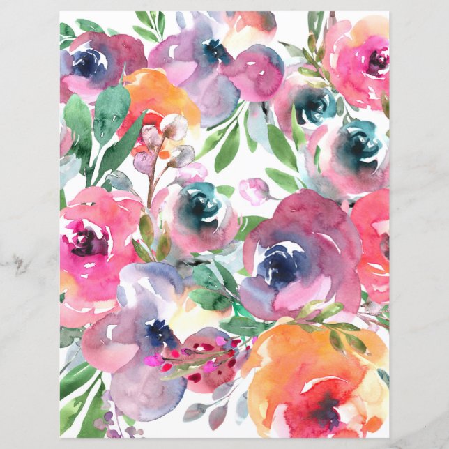 Hoja de papel floral colorida - tonos malva (Reverso)