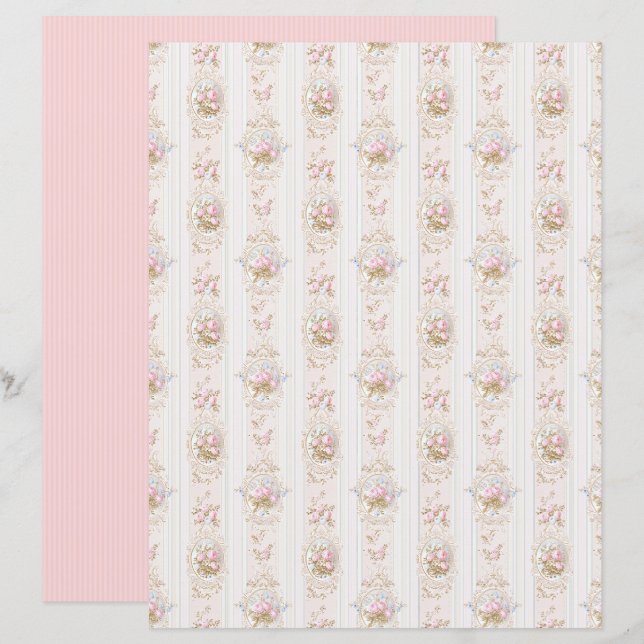 Hoja de papel floral rosa Coquette vintage (Anverso / Reverso)