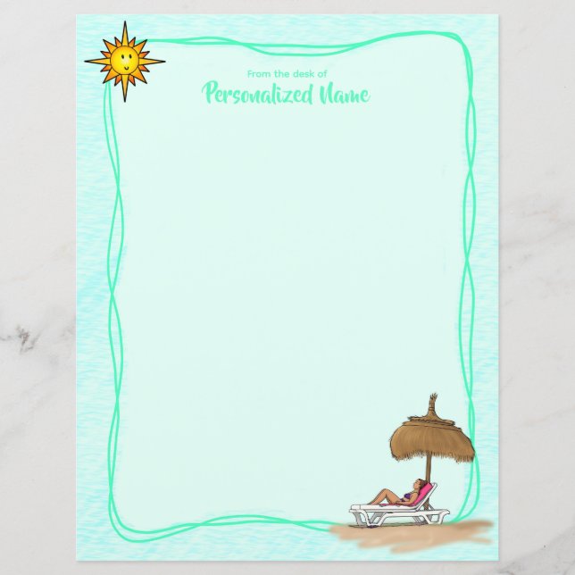 Hoja de papel no alineada de sol, arena y serenida (Anverso)