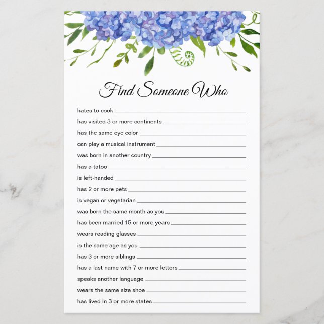 Hoja de papel para encontrar a alguien que (Anverso)