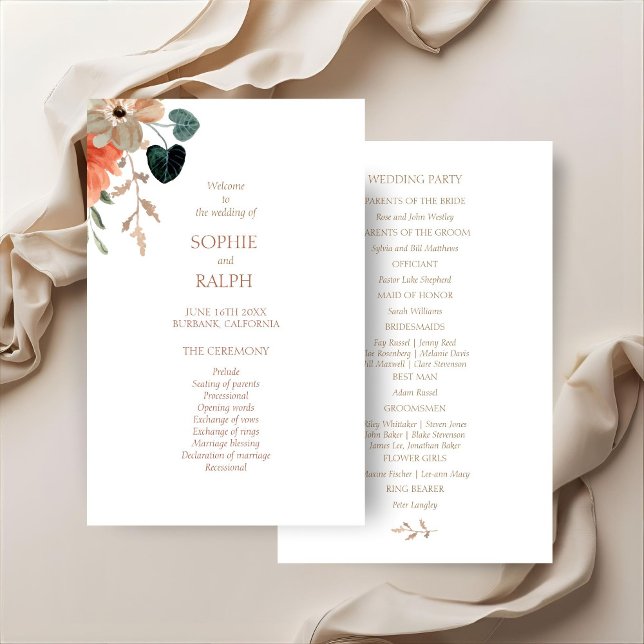 Hoja de papel para programa de boda floral económi (Subido por el creador)