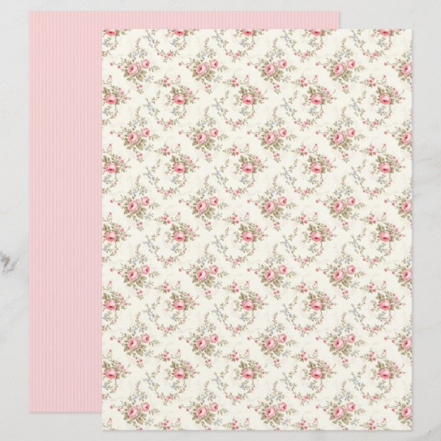 Hoja de papel para scrapbook floral Rosa Coquette  (Anverso / Reverso)