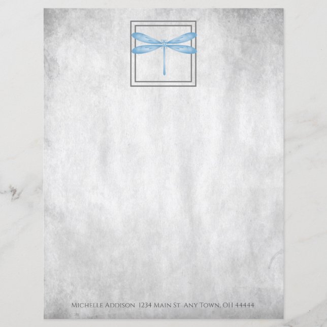 Hoja de papel personalizada de la libélula azul (Anverso)